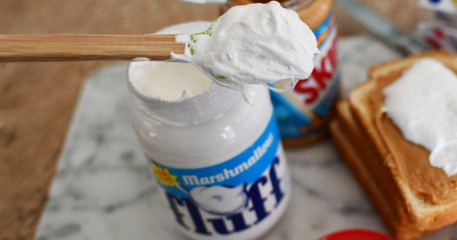 marshmallow fluff on a spoon