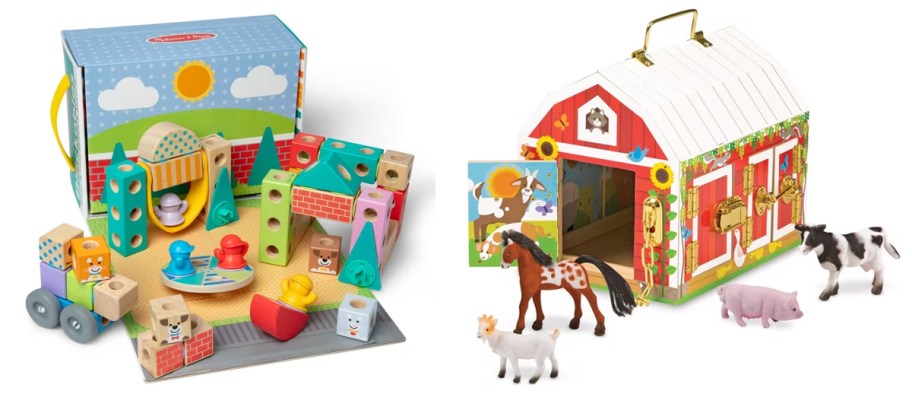 block and animal farm toy sets 