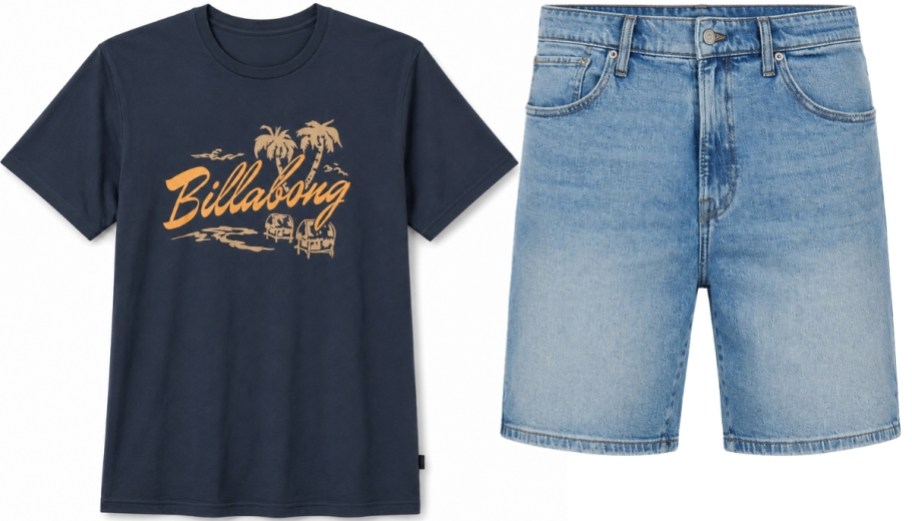 mens graphic tee and denim shorts