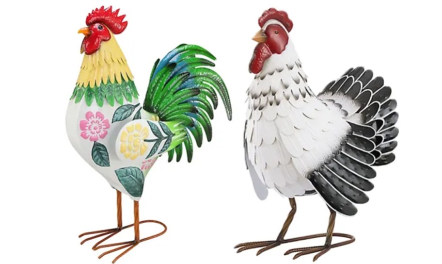 two metal hen decor