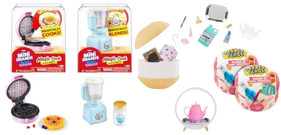 Mini Brands Really Works Magic Cook Kitchen Capsule Series 1 Waffle Maker & Blender Set and Make It Mini Lifestyle Series 2 (2 Pack)