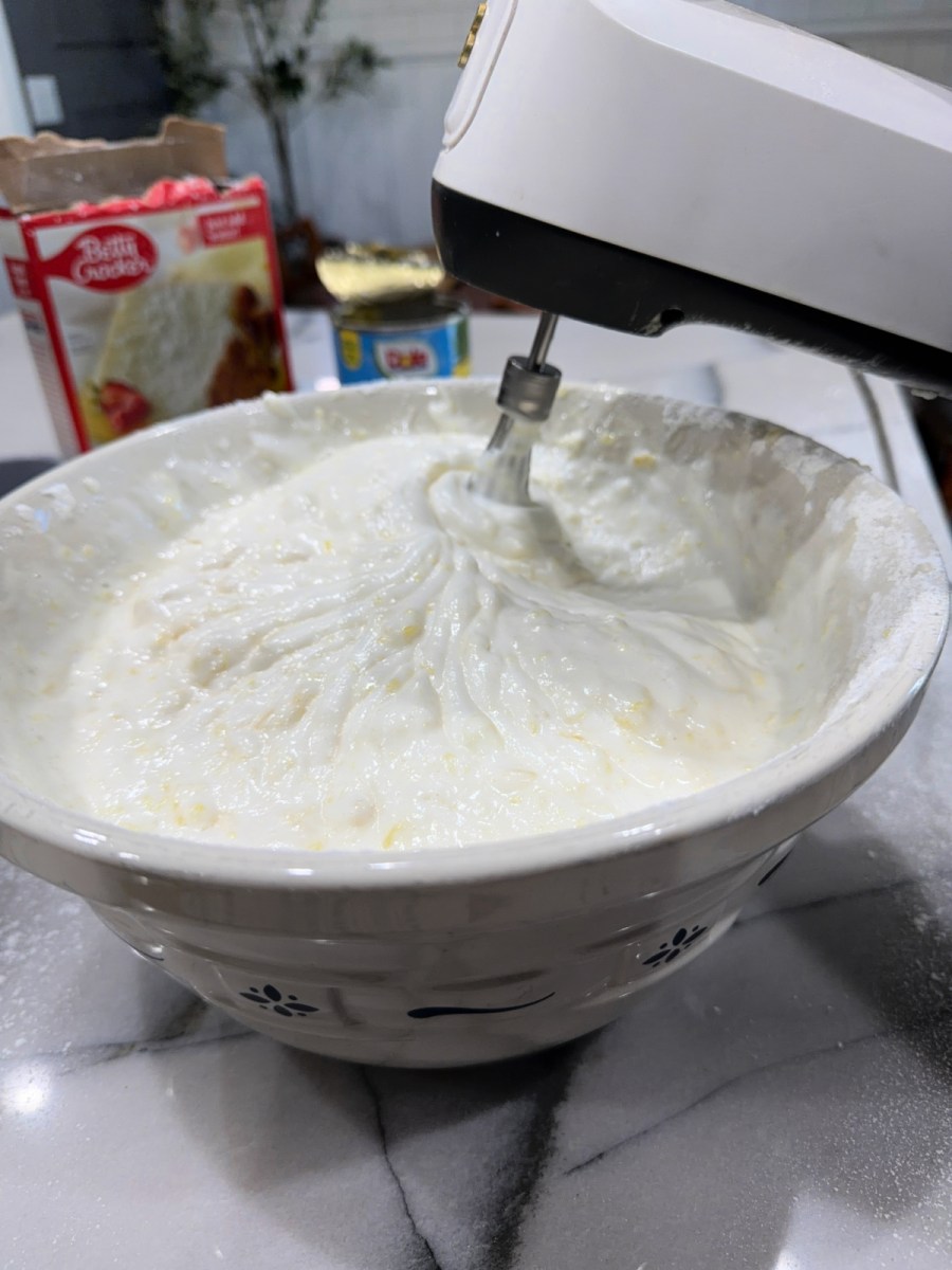 mixing up an angel food cake