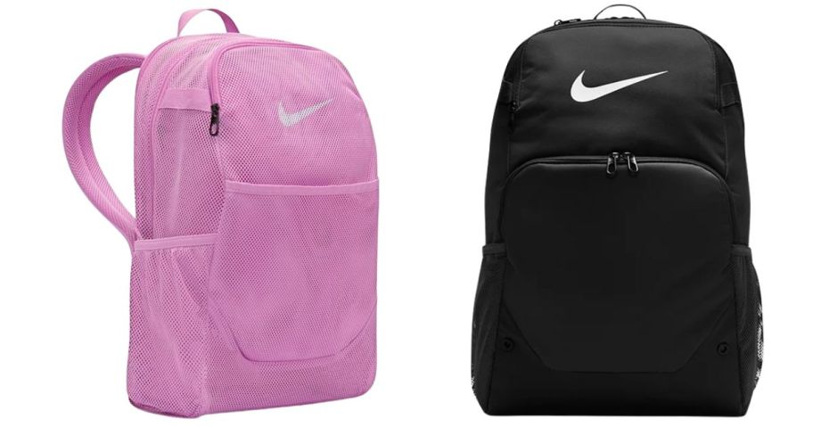 a pink and black nike backpack
