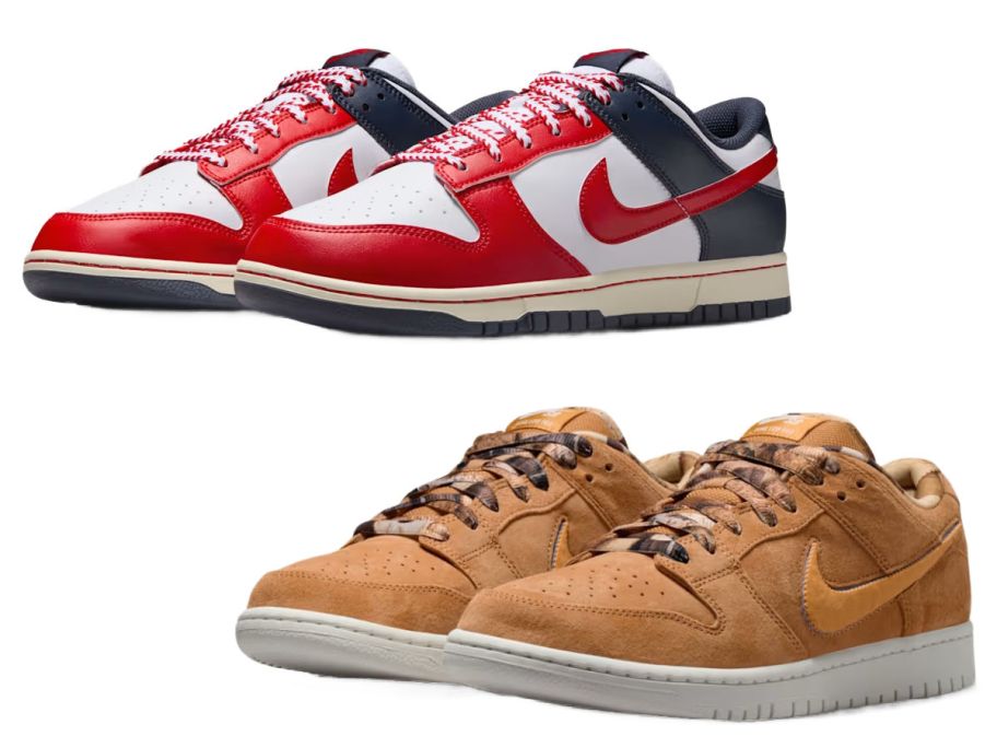 two pairs of nike shoes on a white background