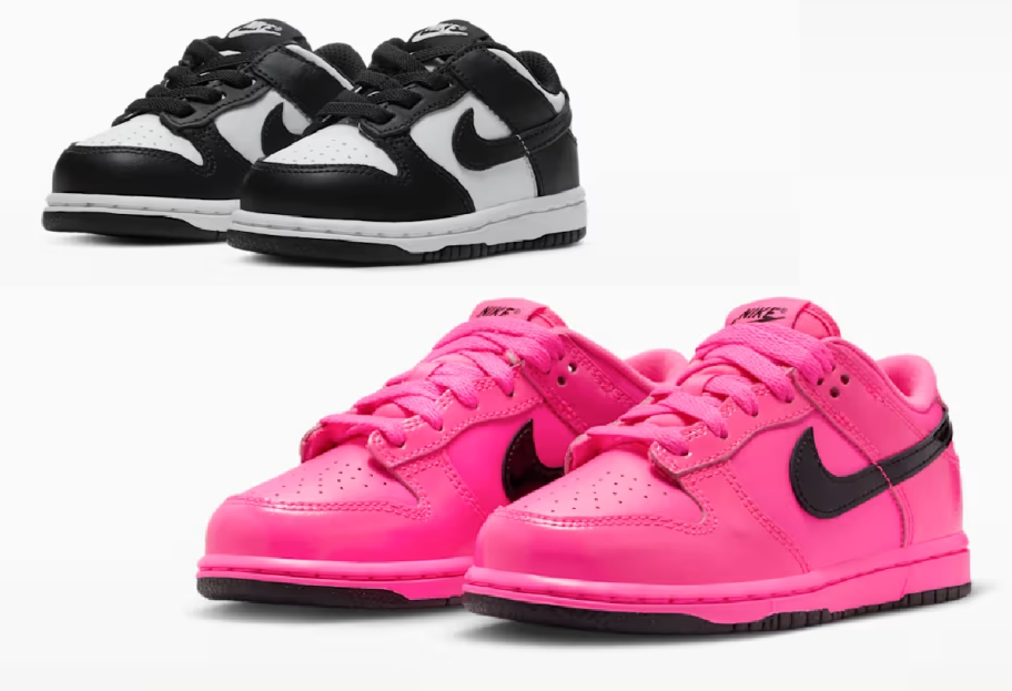 two pairs of nike sneakers on a white background
