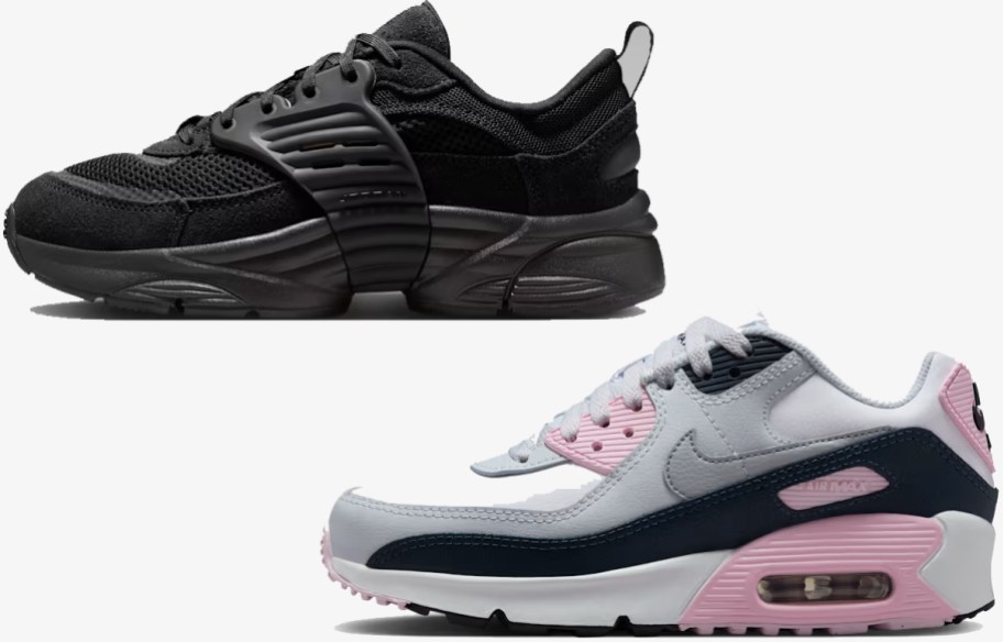 black and black and pink nike kids shoes