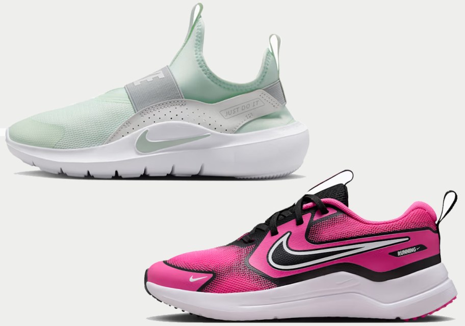green and pink nike kids shoes