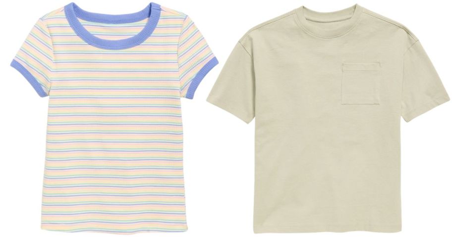 old navy striped and beige kids tees