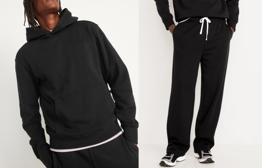men wearing black hoodie and pants