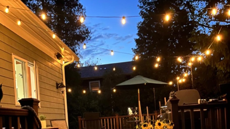 outdoor solar string lights on a patio