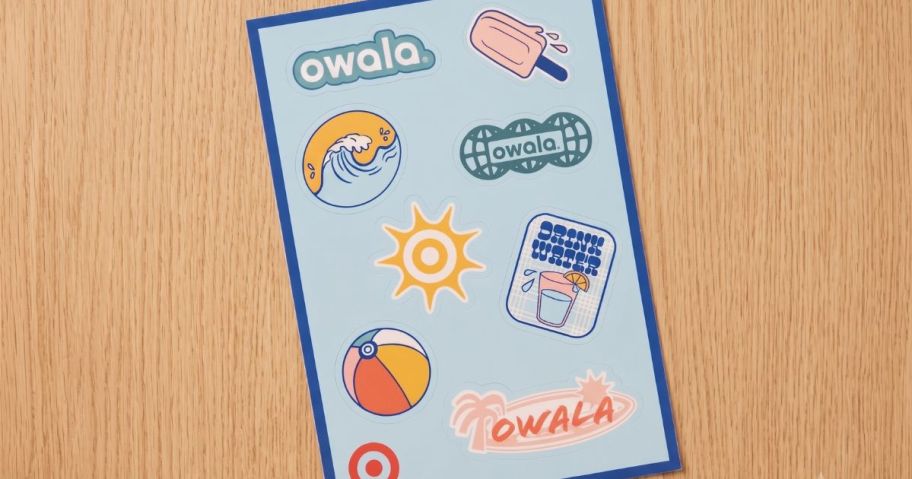 owala sticker sheet on table