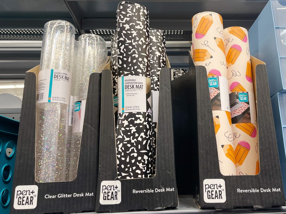 clear, black and white and pencil desk mats