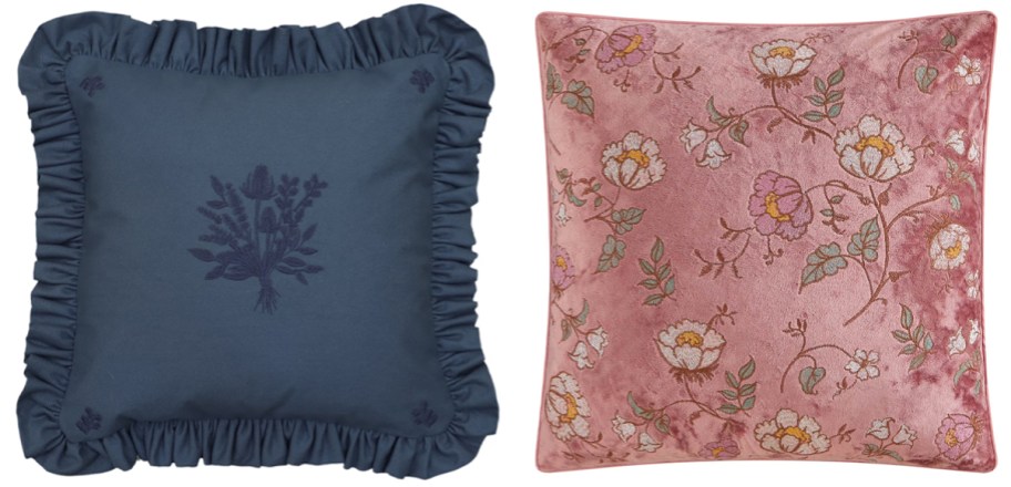 blue and pink floral pillows