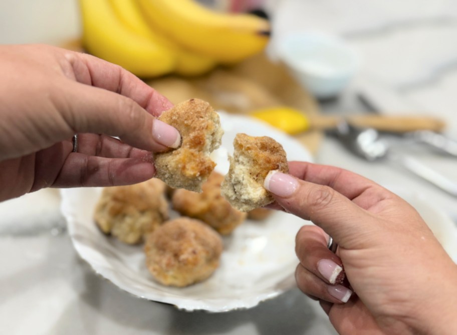 pulling apart a 2 ingredient banana donut hole