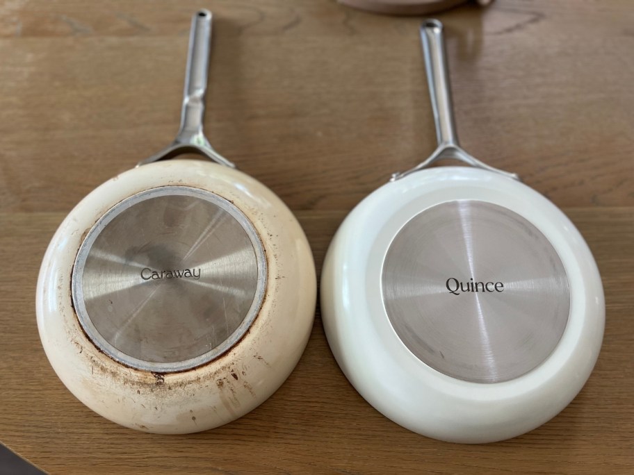 the backs of 2 saute pans