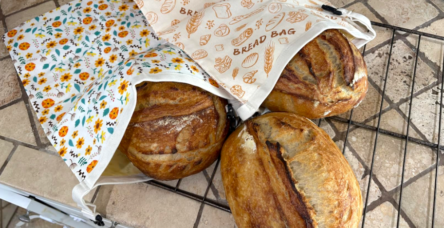 loaves of bread coming out of bread bags
