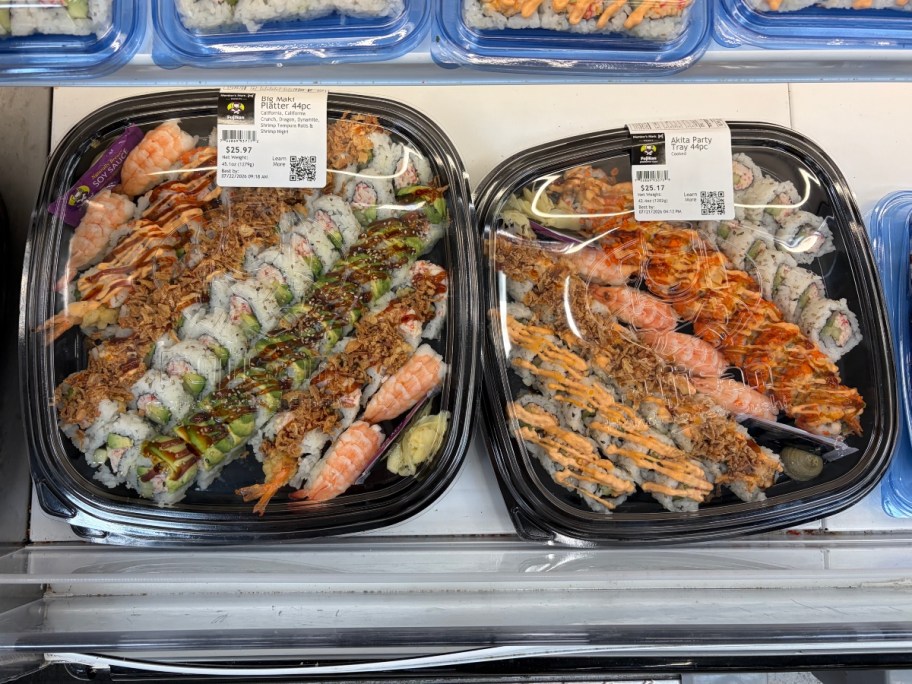 trays of sushi in Sam's Club refrigerator