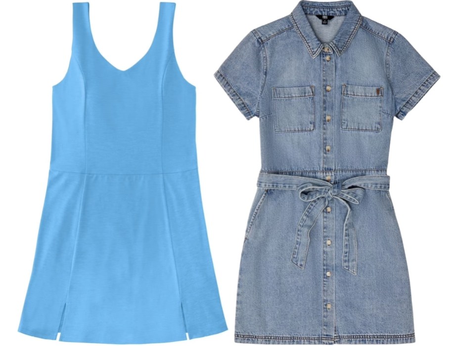 woemns active dress and denim shirt dress