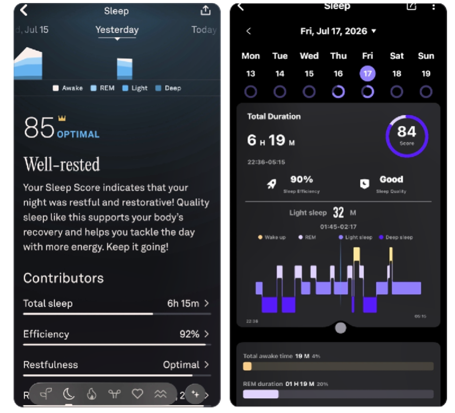 sleep score from oura vs amazon smart ring