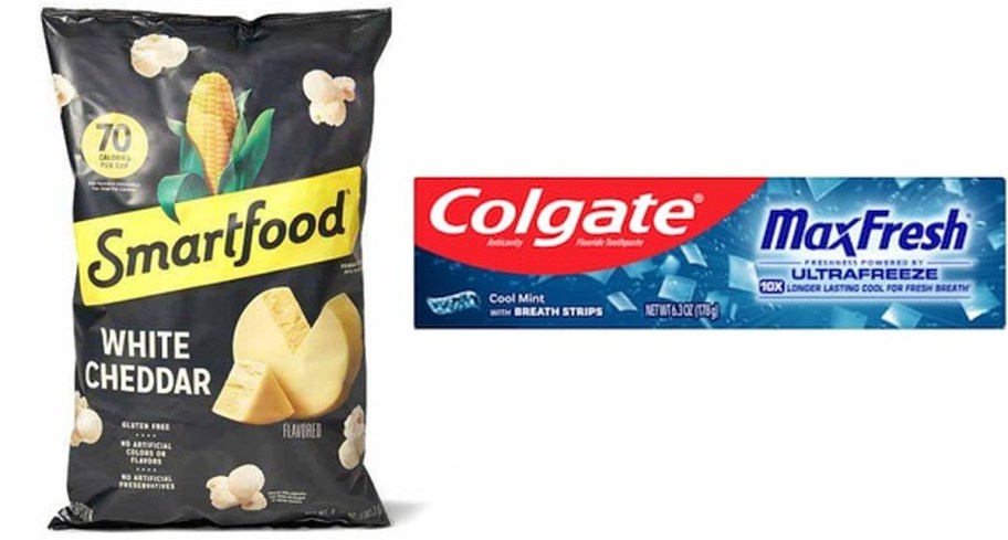 smartfood popcorn and colgate toothpaste 