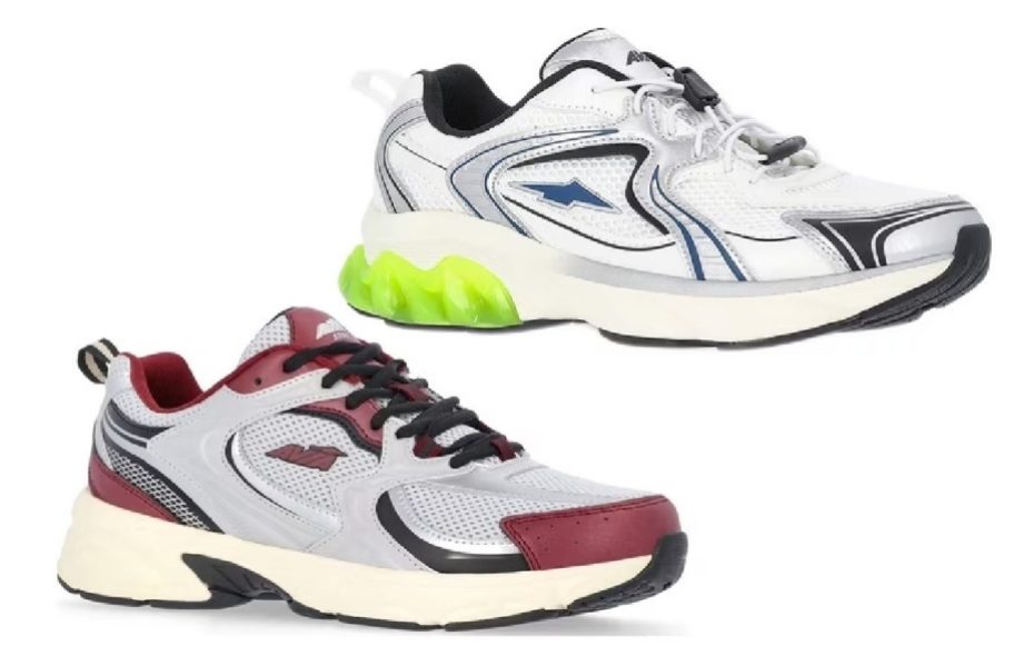 2 pairs of sneakers in white and gray/red