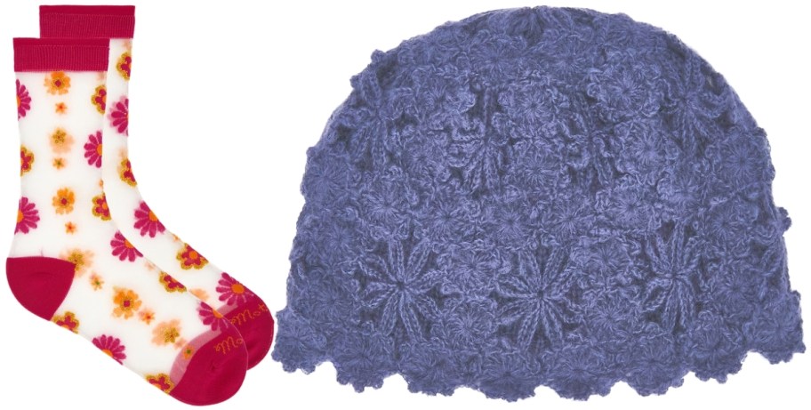 floral socks and crochet hat