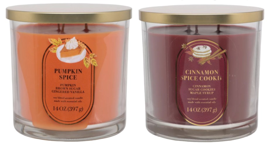 pumpkin and cinnamon orange and maroon candles