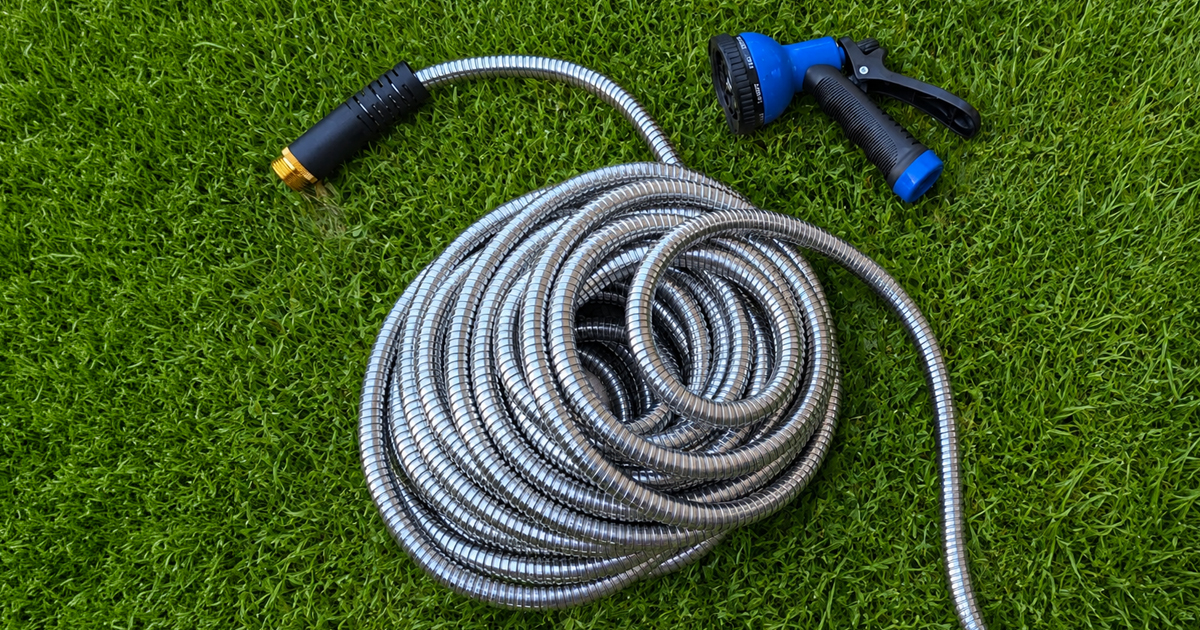 Stainless Steel 50′ Garden Hose w/ Nozzle Only $13.99 on Amazon (Reg. $37)