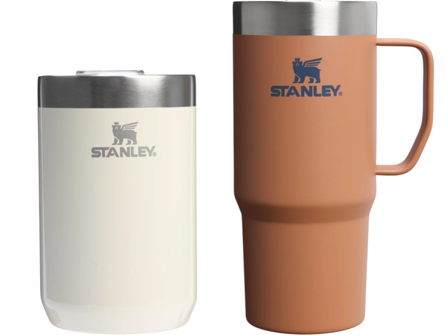 white camp cup and brown mug