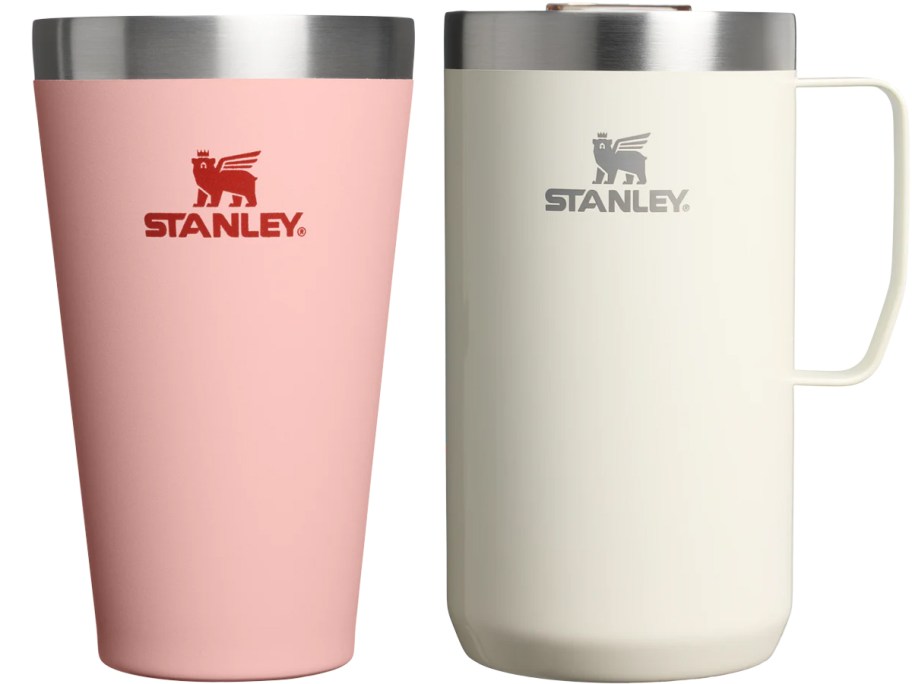 pink pint and white mug