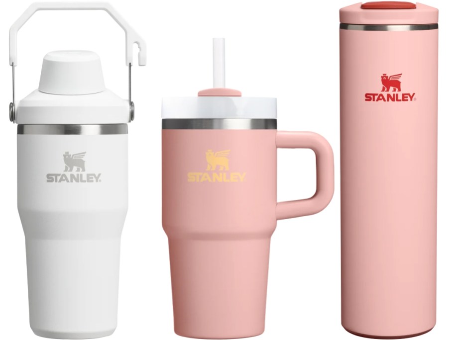 white and pink stanley cups
