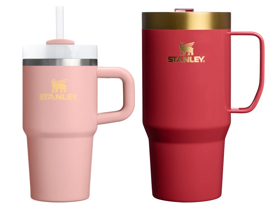 pink and red stanley tumblers