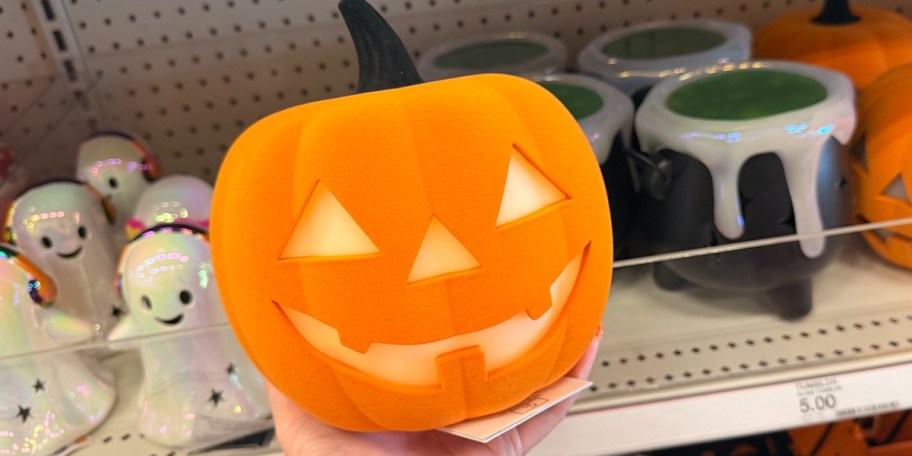 hand holding orange pumpkin 