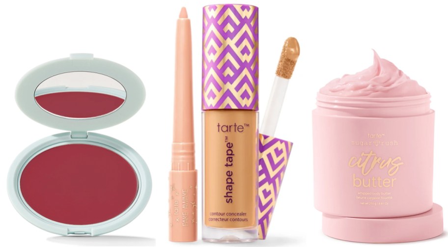 blush, foundation, and body butter