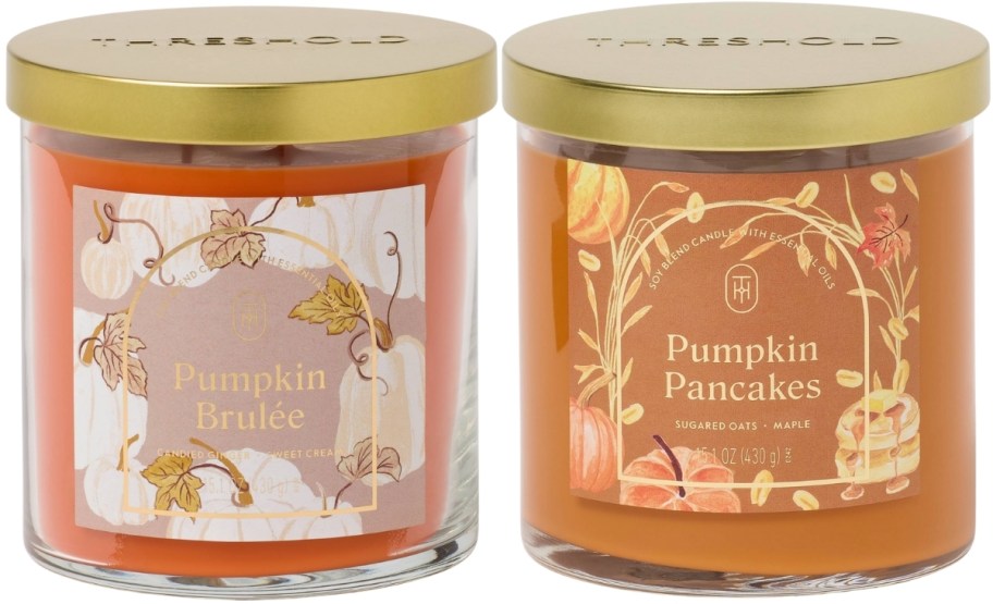two threshold 2 wick candles in fall pumpkin scents