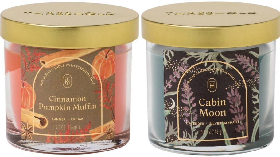 two threshold mini candles in fall scents