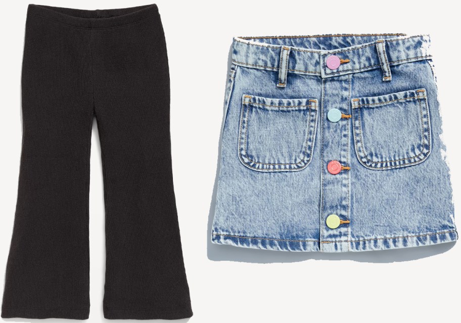 black leggings and jean skirt