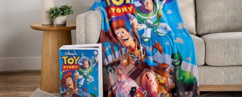 toy story VHS throw draped on a sofa