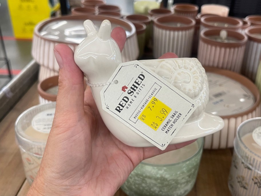 hand holding snail match pot