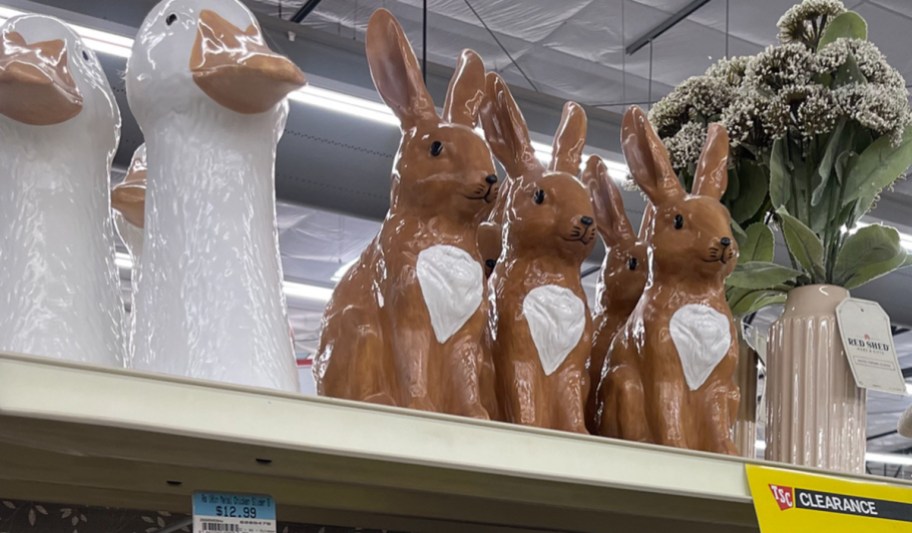 duck, bunny, and white vase