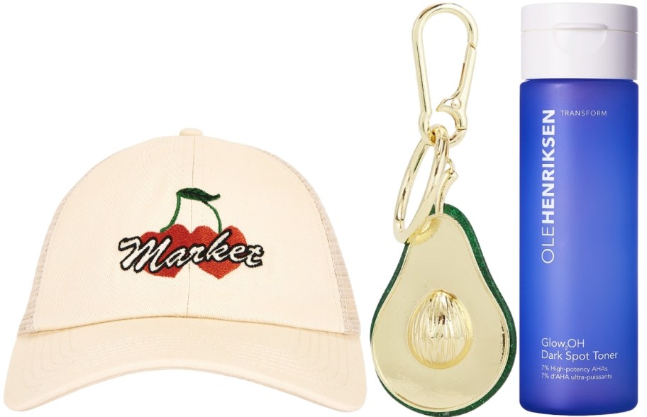 TRUCKER HAT, bag charm and face toner