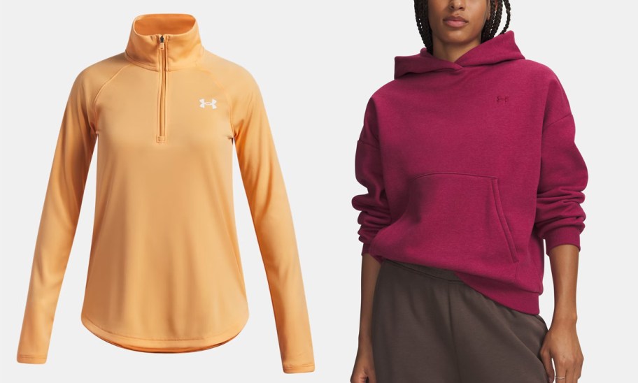 orange and red under armour hoodies