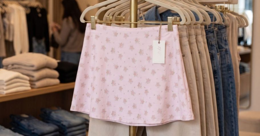 urban outfitters skirt hanging on rack in store