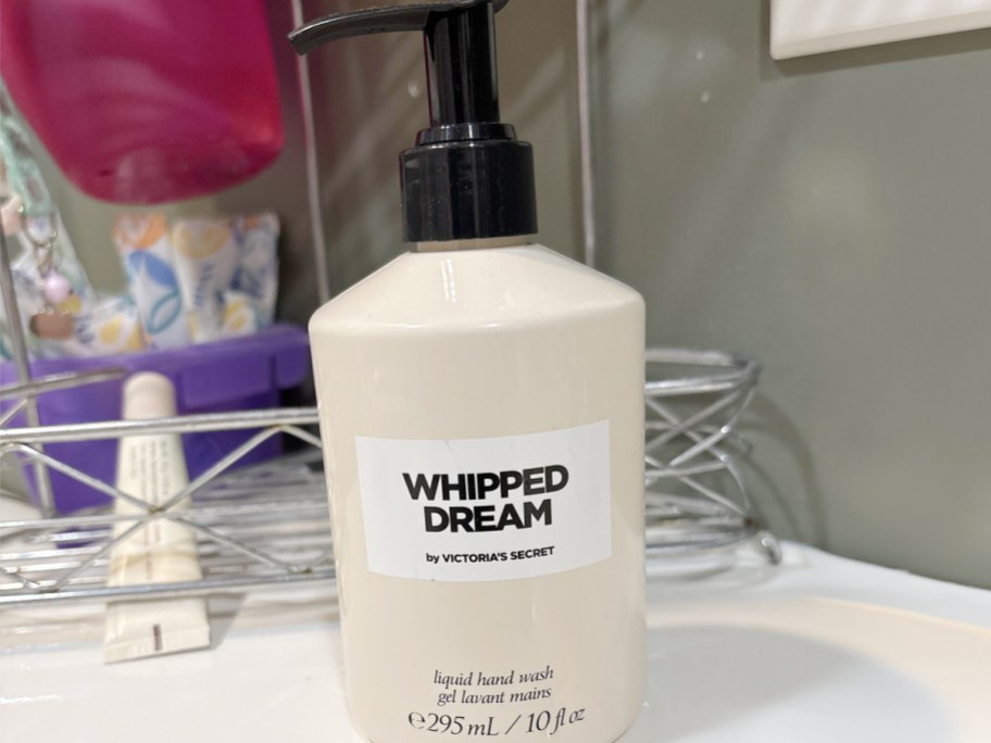 Victoria's Secret hand wash on the bathroom counter