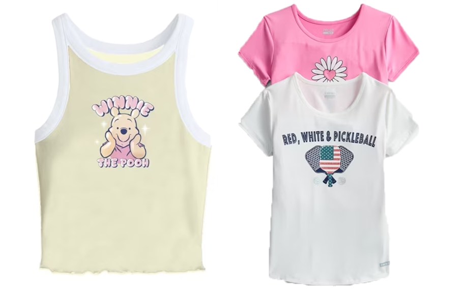 yellow winnie the pool tank and white and pink tees 