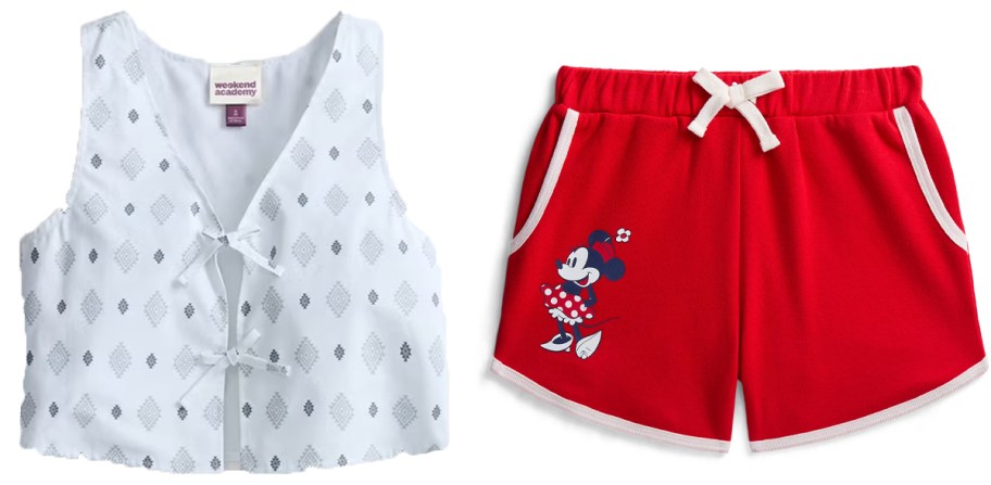 blue vest and red shorts 