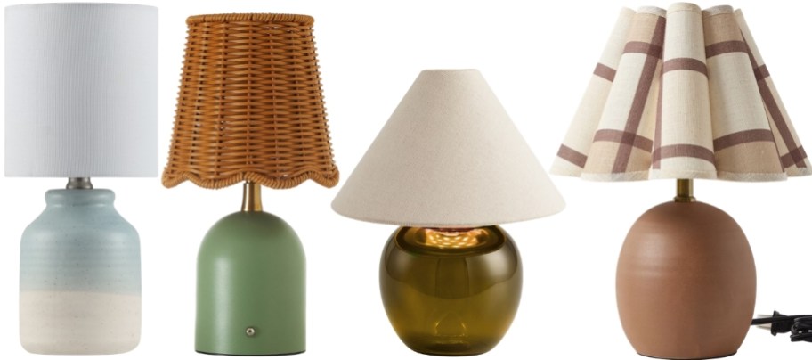 4 mini lamps in different heights with various shades