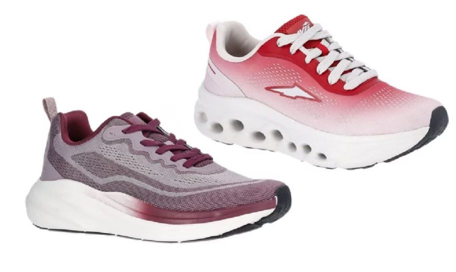 two pairs of avia sneakers in red and pink
