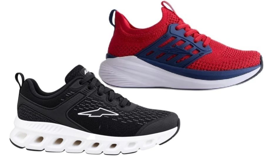 2 pairs of sneakers in black and red
