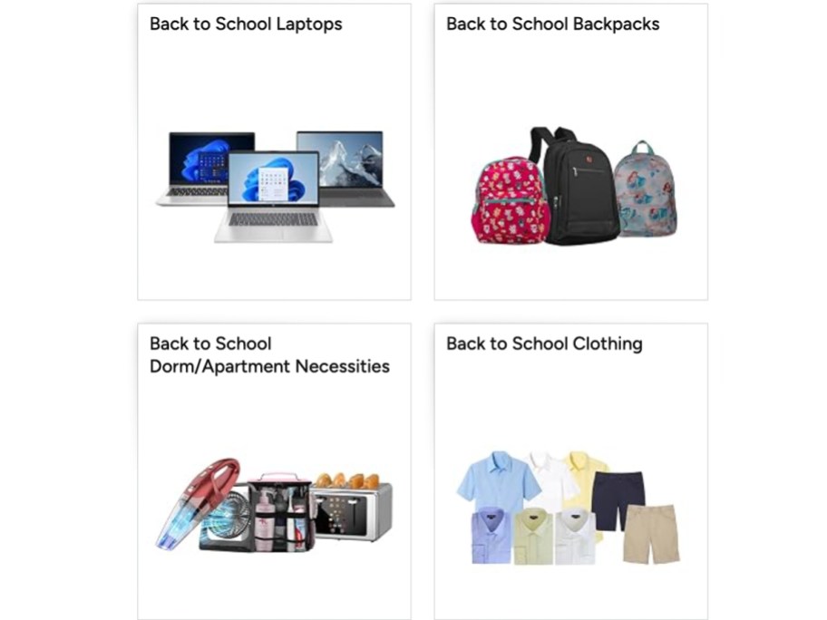 backpacks, laoptops, and back to school clothes